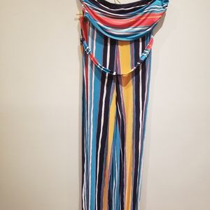 Striped Bandeau And Flare Pants Set